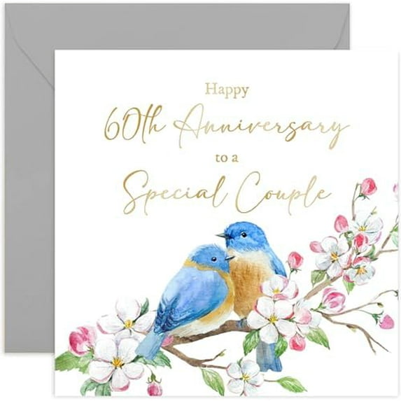 60th Wedding Anniversary Cards for Couple - Special Milestone Anniversary Cards - Gifts for Special Couple - Parents - Mum and Dad - Love Birds Gold Foil Design