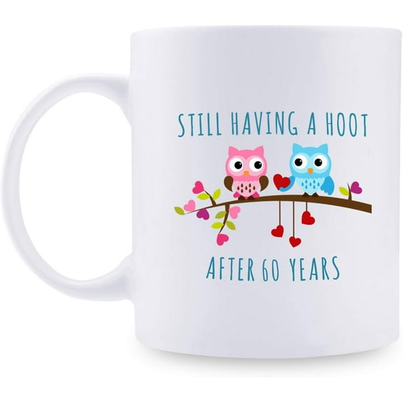 60th Wedding Gifts - 60th Wedding Gifts for Couple, 60 Year Gifts 11oz Funny Coffee Mug for Couples, Husband, Hubby, Wife, Wifey, Her, Him, still having a hoot