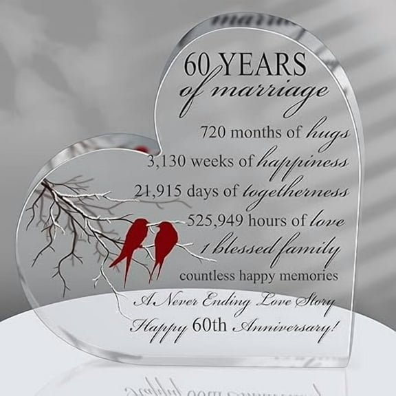 60th Years of Marriage Gift Wedding Anniversary Heart Marriage Keepsake Decoration Gift for Couple Parent Women Mom Husband Wife