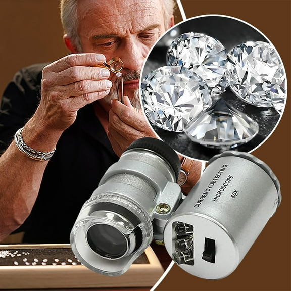 60x Microscope LED Lamp Purple Light Banknote Detection Lamp Portable Pocket With Light Glass