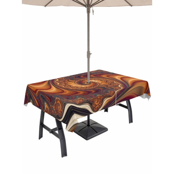 60x102 Inch Outdoor Tablecloth with Umbrella Hole Zipper Rectangle Brown Orange Black Rectangular Tablecloths Outside Waterproof Modern Tie-dyeing Ombre Abstract Art Patio Table Cover for Picnic