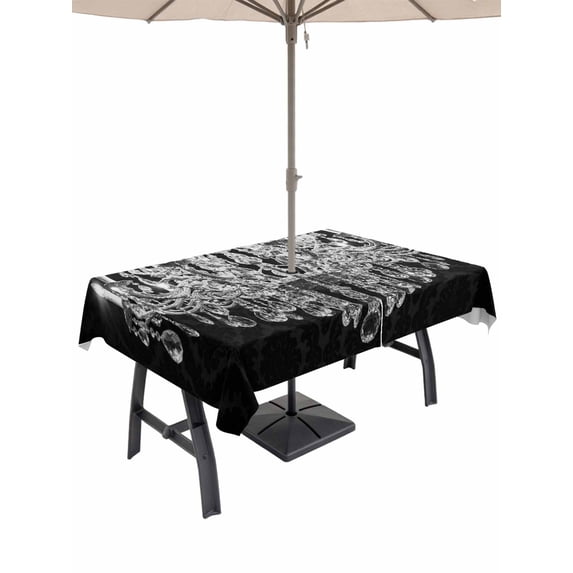 60x102 Inch Outdoor Tablecloth with Umbrella Hole Zipper Rectangle Crystal Chandelier Rectangular Tablecloths Outside Waterproof Candle Abstract Luxury Modern Patio Table Cloth Cover for Picnic Party