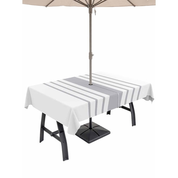 60x102 Inch Outdoor Tablecloth with Umbrella Hole Zipper Rectangle Grey Vertical Striped Rectangular Tablecloths Outside Waterproof White Modern Simple Geometric Patio Table Cover for Picnic Party