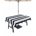 thumbnail image 1 of 60x102 Inch Outdoor Tablecloth with Umbrella Hole Zipper Rectangle Khaki Navy Blue Striped Rectangular Tablecloths Outside Waterproof Farmhouse Abstract Lines Art Patio Table Cover for Picnic Party, 1 of 8