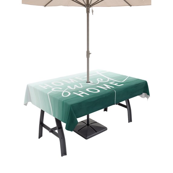 60x102 Inch Outdoor Tablecloth with Umbrella Hole Zipper Rectangle Mist Ocean Rectangular Tablecloths Waterproof Coastal Emerald Green Ombre Sea Waves Minimalist Patio Table Cloth Cover for Picnic