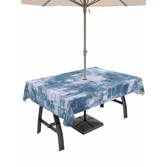 60x102 Inch Outdoor Tablecloth with Umbrella Hole Zipper Rectangle Modern Blue Rectangular Tablecloths Outside Waterproof Vintage Abstract Art Contemporary Patio Table Cloth Cover for Picnic Party