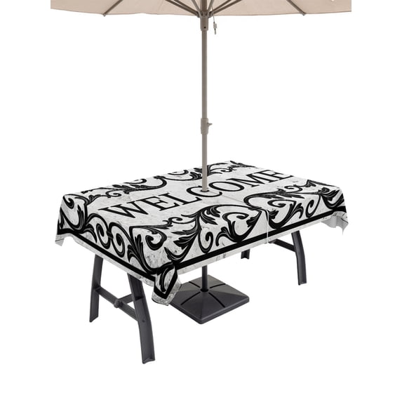 60x102 Inch Outdoor Tablecloth with Umbrella Hole Zipper Rectangle Modern Welcome Rectangular Tablecloths Outside Waterproof Abstract Art Floral Gray Marble Patio Table Cloth Cover for Picnic Party