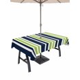 thumbnail image 1 of 60x102 Inch Outdoor Tablecloth with Umbrella Hole Zipper Rectangle Navy Blue Green Striped Rectangular Tablecloths Outside Waterproof Modern Minimalist Ombre Lines Patio Table Cover for Picnic Party, 1 of 8