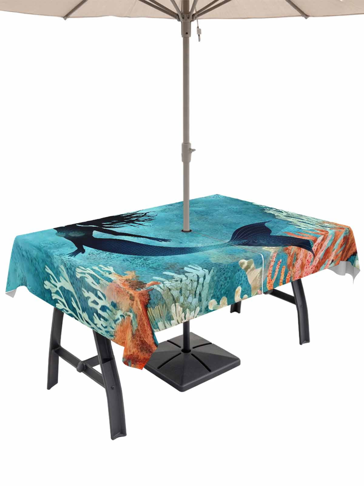 60x102 Inch Outdoor Tablecloth with Umbrella Hole Zipper Rectangle ...