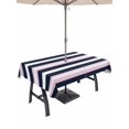thumbnail image 1 of 60x102 Inch Outdoor Tablecloth with Umbrella Hole Zipper Rectangle Pink Navy Blue Striped Rectangular Tablecloths Outside Waterproof Minimalist Abstract Lines Artwork Patio Table Cover for Picnic, 1 of 8
