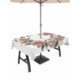 thumbnail image 1 of 60x102 Inch Outdoor Tablecloth with Umbrella Hole Zipper Rectangle Retro Flower Rectangular Tablecloths Outside Waterproof Pastoral Pastel Pink Rose Floral Leaf Patio Table Cover for Picnic Party, 1 of 8
