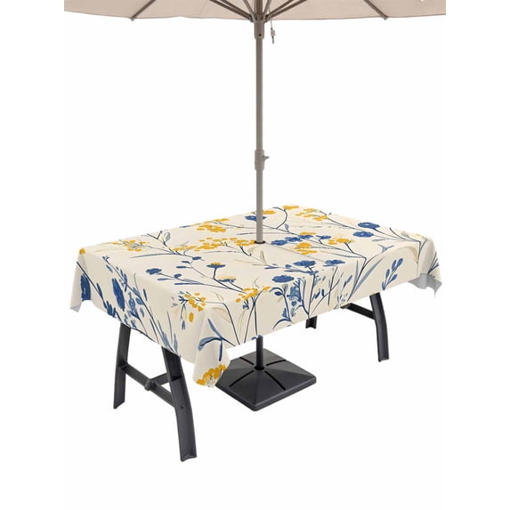 60x102 Inch Outdoor Tablecloth with Umbrella Hole Zipper Rectangle Spring Flowers Rectangular Tablecloths Outside Waterproof Farmhouse Pastoral Botanical Herbs Patio Table Cover for Picnic Party