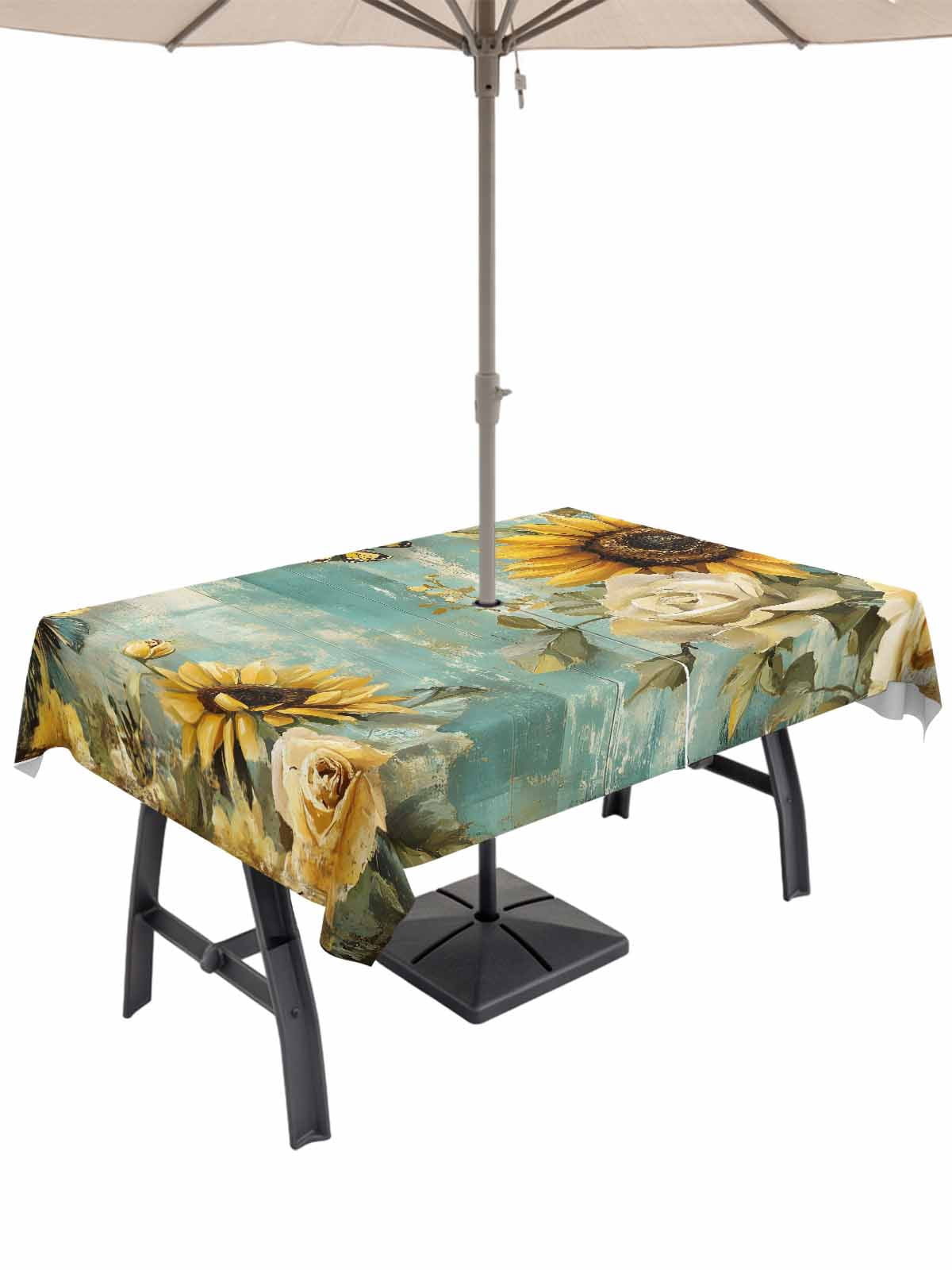 60x102 Inch Outdoor Tablecloth with Umbrella Hole Zipper Rectangle ...