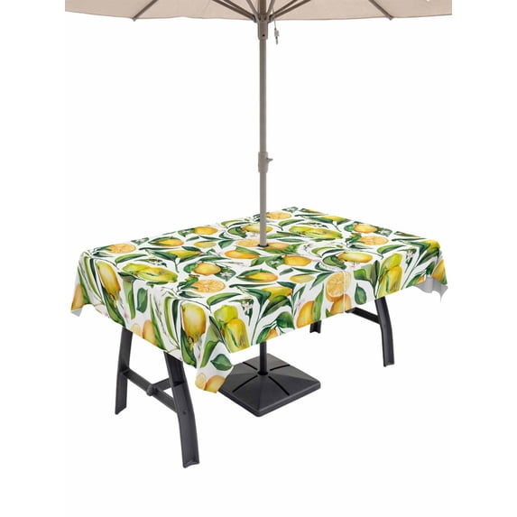 60x102 Inch Outdoor Tablecloth with Umbrella Hole Zipper Rectangle Summer Lemon Rectangular Tablecloths Outside Waterproof Pastoral Rustic Tropical Fruit Botanical Patio Table Cover for Picnic Party