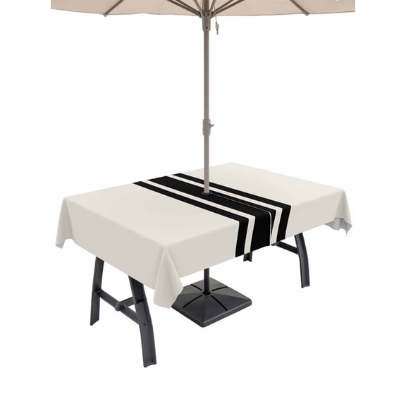 60x102 Rectangle Tablecloth, Black Geometric Stripe, Outdoor Tablecloth with Umbrella Hole and Zipper, Abstract Farmhouse Style Table Cloth, Waterproof Patio Table Covers for Party, Pool