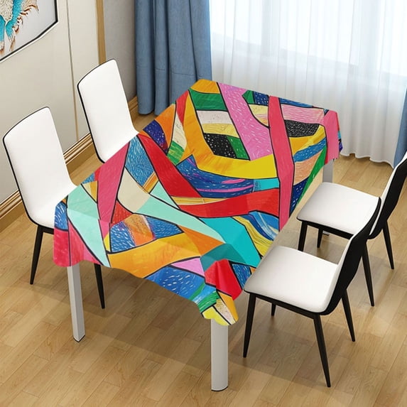 60x108 Inch Tablecloth Polyester Square Tablecloth for Home Kitchen Dinner Decor Abstract Painting with Colorful