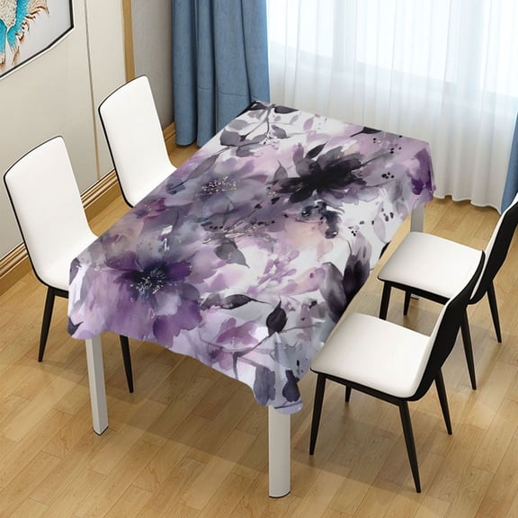 60x108 Inch Tablecloth Polyester Square Tablecloth for Home Kitchen Dinner Decor Light Purple and Black Floral
