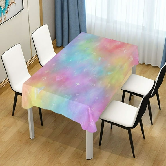 60x108 Inch Tablecloth Polyester Square Tablecloth for Home Kitchen Dinner Decor Pastel Rainbow Tie-dye