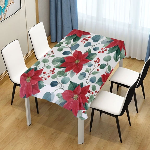 60x108 Inch Tablecloth Polyester Square Tablecloth for Home Kitchen Dinner Decor Red Berries and Flowers