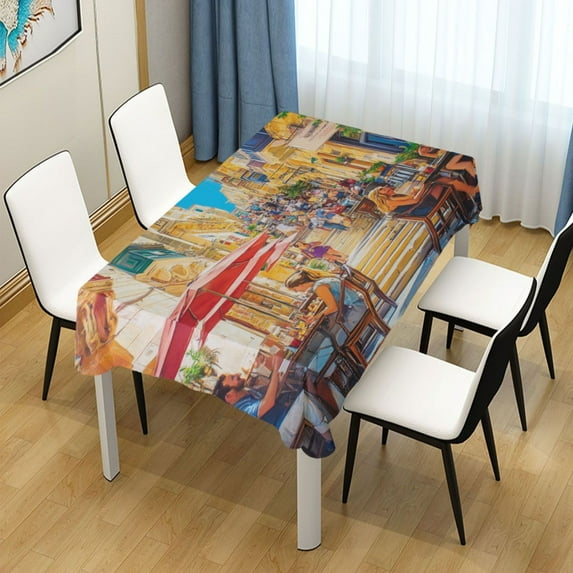 60x108 Inch Tablecloth Polyester Square Tablecloth for Home Kitchen Dinner Decor Street Scene