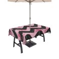 thumbnail image 1 of 60x120 Inch Outdoor Tablecloth with Umbrella Hole Zipper Rectangle Abstract Pink Rectangular Tablecloths Outside Waterproof Geometric Zigzag Waves Bohemian Stripes Patio Table Cloth Cover for Picnic, 1 of 8