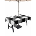 thumbnail image 1 of 60x120 Inch Outdoor Tablecloth with Umbrella Hole Zipper Rectangle Black White Plaid Rectangular Tablecloths Outside Waterproof Farmhouse Modern Abstract Art Buffalo Patio Table Cover for Picnic, 1 of 8