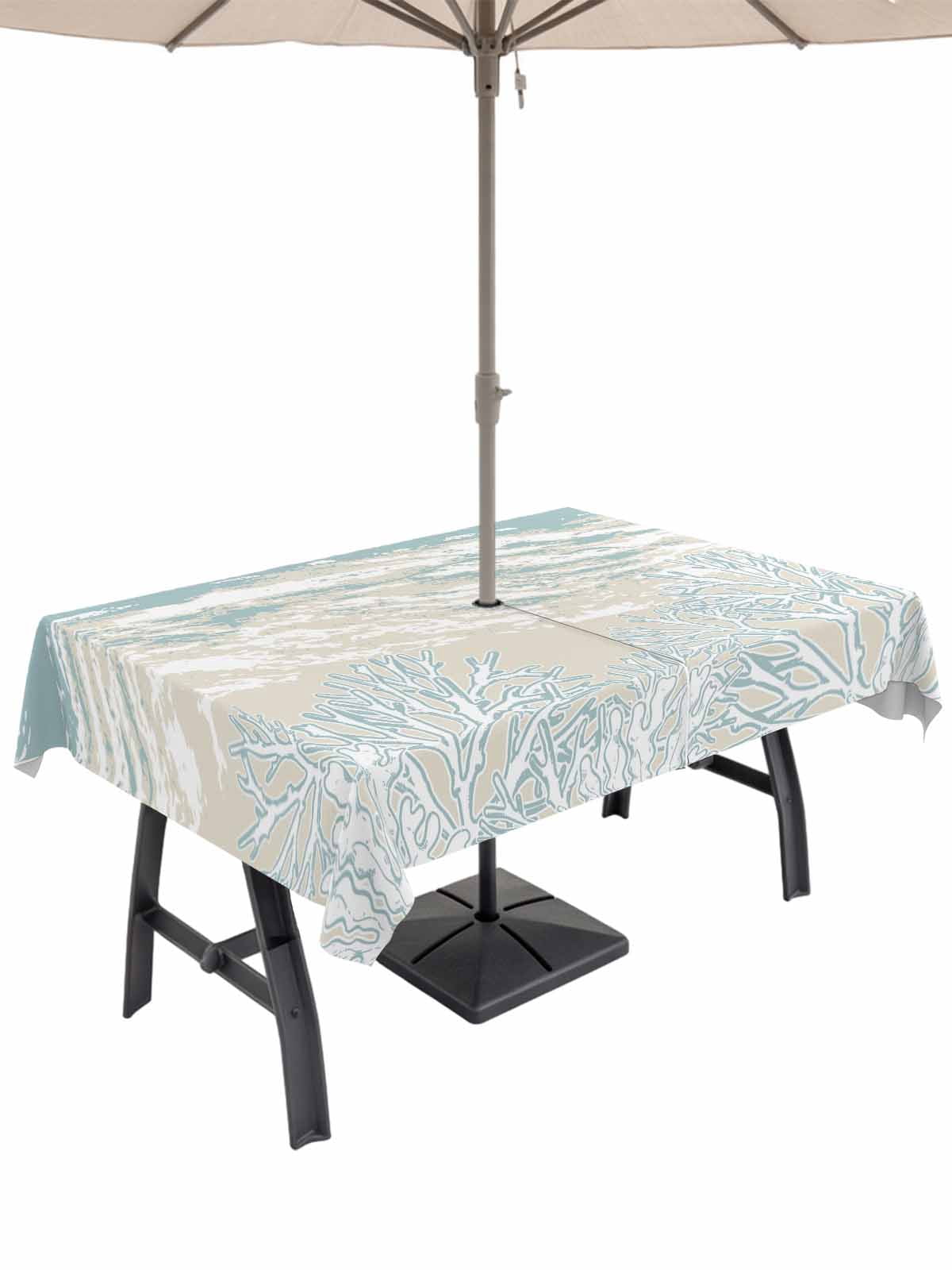 60x120 Inch Outdoor Tablecloth with Umbrella Hole Zipper Rectangle Blue ...