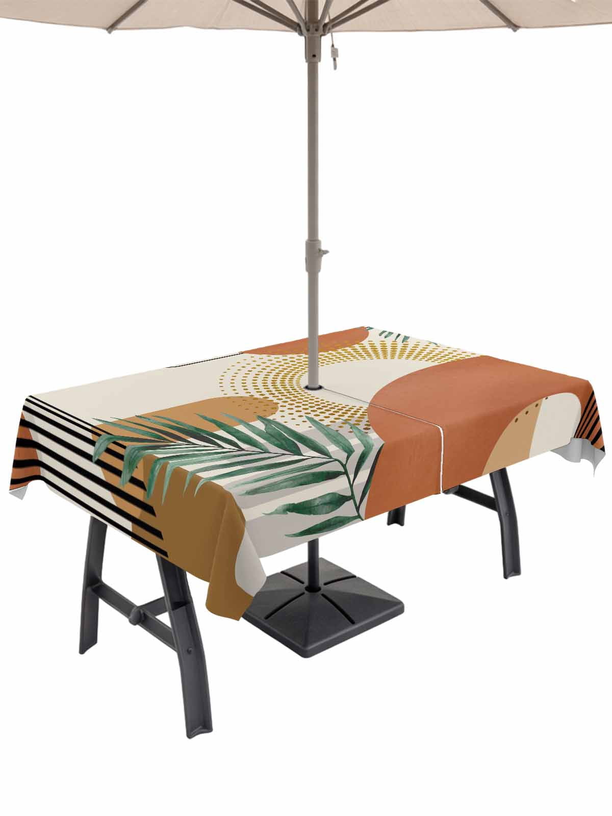 60x120 Inch Outdoor Tablecloth with Umbrella Hole Zipper Rectangle Boho ...