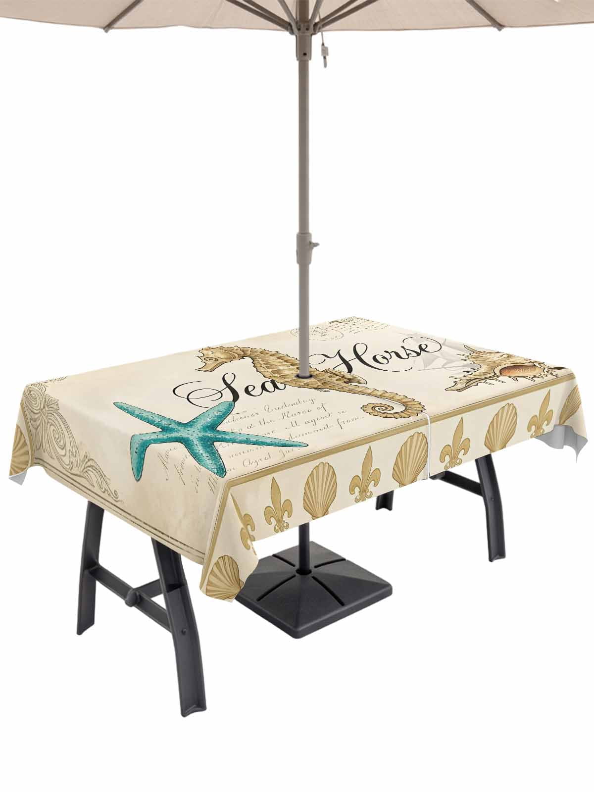 Shell Table Clothes 60x120 Inch Outdoor Tablecloth with Umbrella Hole Zipper Rectangle ...