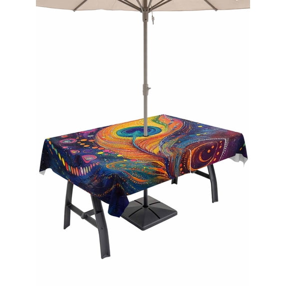 60x120 Inch Outdoor Tablecloth with Umbrella Hole Zipper Rectangle Colorful Peacock Feathers Rectangular Tablecloths Outside Waterproof Abstract Modern Watercolor Art Patio Table Cover for Picnic