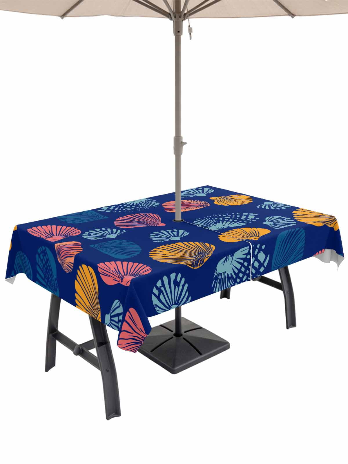 Shell Table Clothes 60x120 Inch Outdoor Tablecloth with Umbrella Hole Zipper Rectangle ...