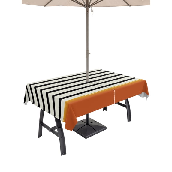 60x120 Inch Outdoor Tablecloth with Umbrella Hole Zipper Rectangle Country Black Stripes Rectangular Tablecloths Waterproof Geometric Farmhouse Horizontal Striped Patio Table Cloth Cover for Picnic