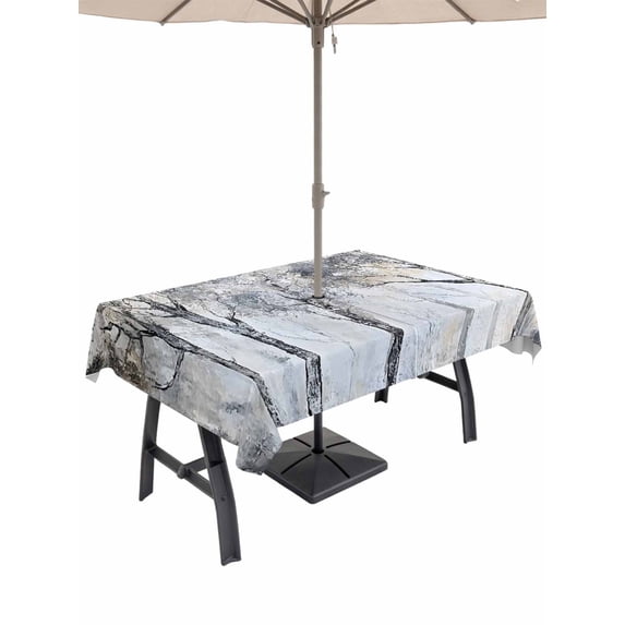 60x120 Inch Outdoor Tablecloth with Umbrella Hole Zipper Rectangle Gray Forest Rectangular Tablecloths Outside Waterproof Vintage Watercolor Trees Branch Patio Table Cloth Cover for Picnic Party