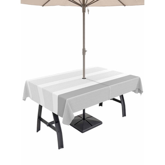 60x120 Inch Outdoor Tablecloth with Umbrella Hole Zipper Rectangle Grey Stripe Rectangular Tablecloths Outside Waterproof Modern Abstract Monochrome Geometric Patio Table Cloth Cover for Picnic Party