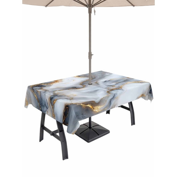 60x120 Inch Outdoor Tablecloth with Umbrella Hole Zipper Rectangle Marble Abstract Rectangular Tablecloths Outside Waterproof Impressionist Minimalism Modern Patio Table Cloth Cover for Picnic Party