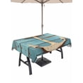 thumbnail image 1 of 60x120 Inch Outdoor Tablecloth with Umbrella Hole Zipper Rectangle Nautical Anchor Rectangular Tablecloths Outside Waterproof Farmhouse Retro Turquoise Wooden Grain Patio Table Cover for Picnic Party, 1 of 8