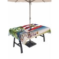 thumbnail image 1 of 60x120 Inch Outdoor Tablecloth with Umbrella Hole Zipper Rectangle Red Blue Flag Rectangular Tablecloths Outside Waterproof Frog Star Summer Ocean Beach Palm Tree Patio Table Cover for Picnic Party, 1 of 8