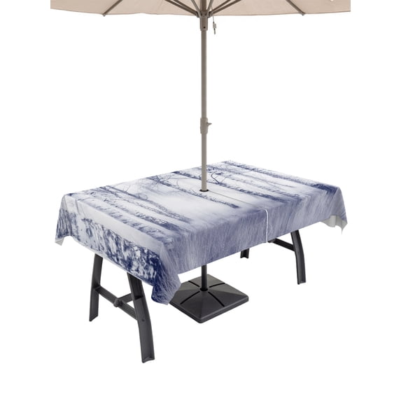 60x120 Inch Outdoor Tablecloth with Umbrella Hole Zipper Rectangle Winter Trees Rectangular Tablecloths Outside Waterproof Blue Purple Withered Birch Tree Branch Patio Table Cloth Cover for Picnic
