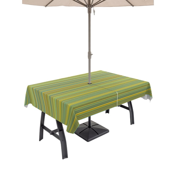 60x120 Inch Outdoor Tablecloth with Umbrella Hole Zipper Rectangle Yellow Green Strriped Rectangular Tablecloths Outside Waterproof Farmhouse Thine Line Summer Patio Table Cloth Cover for Picnic