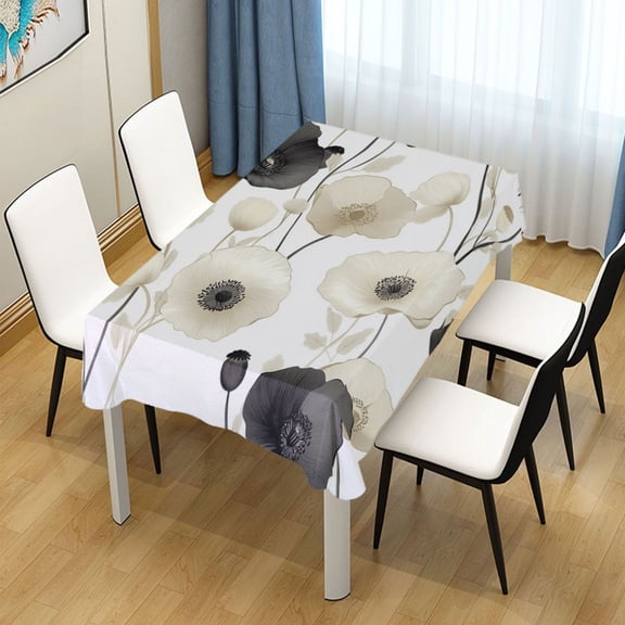 60x120 Inch Tablecloth Polyester Square Tablecloth for Home Kitchen Dinner Decor Black and White Flowers