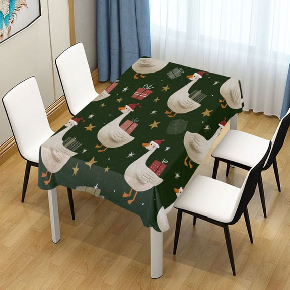 60x120 Inch Tablecloth Polyester Square Tablecloth for Home Kitchen Dinner Decor Cartoon Geese Carrying Presents