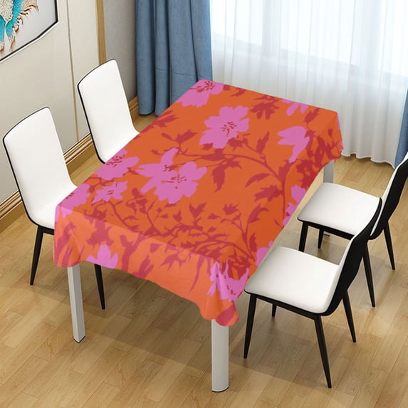 60x120 Inch Tablecloth Polyester Square Tablecloth for Home Kitchen Dinner Decor Coral Pink Floral Pattern
