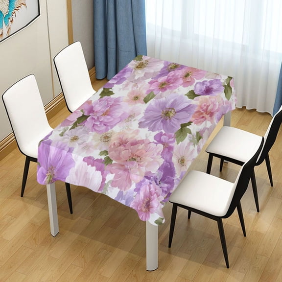 60x120 Inch Tablecloth Polyester Square Tablecloth for Home Kitchen Dinner Decor Lavender and Pink Flowers