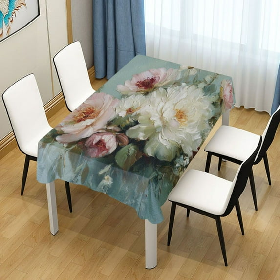 60x120 Inch Tablecloth Polyester Square Tablecloth for Home Kitchen Dinner Decor Vintage Peonies and Daisies