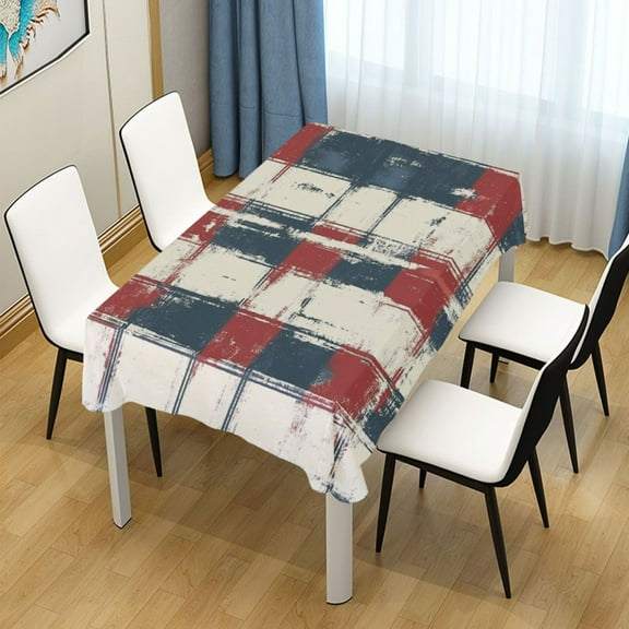 60x120 Inch Tablecloth Polyester Square Tablecloth for Home Kitchen Dinner Decor White and Blue Tartan