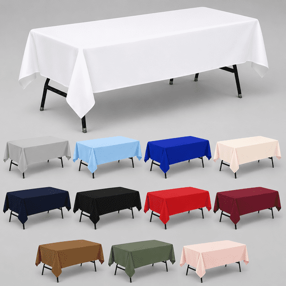 60x144 inch White Table Cloths, Solid Stain and Wrinkle Resistant Oblong Tablecloth, Premium Plain Weave Polyester Fabric Rectangle Table Linen Covers for Hotel, Banquet