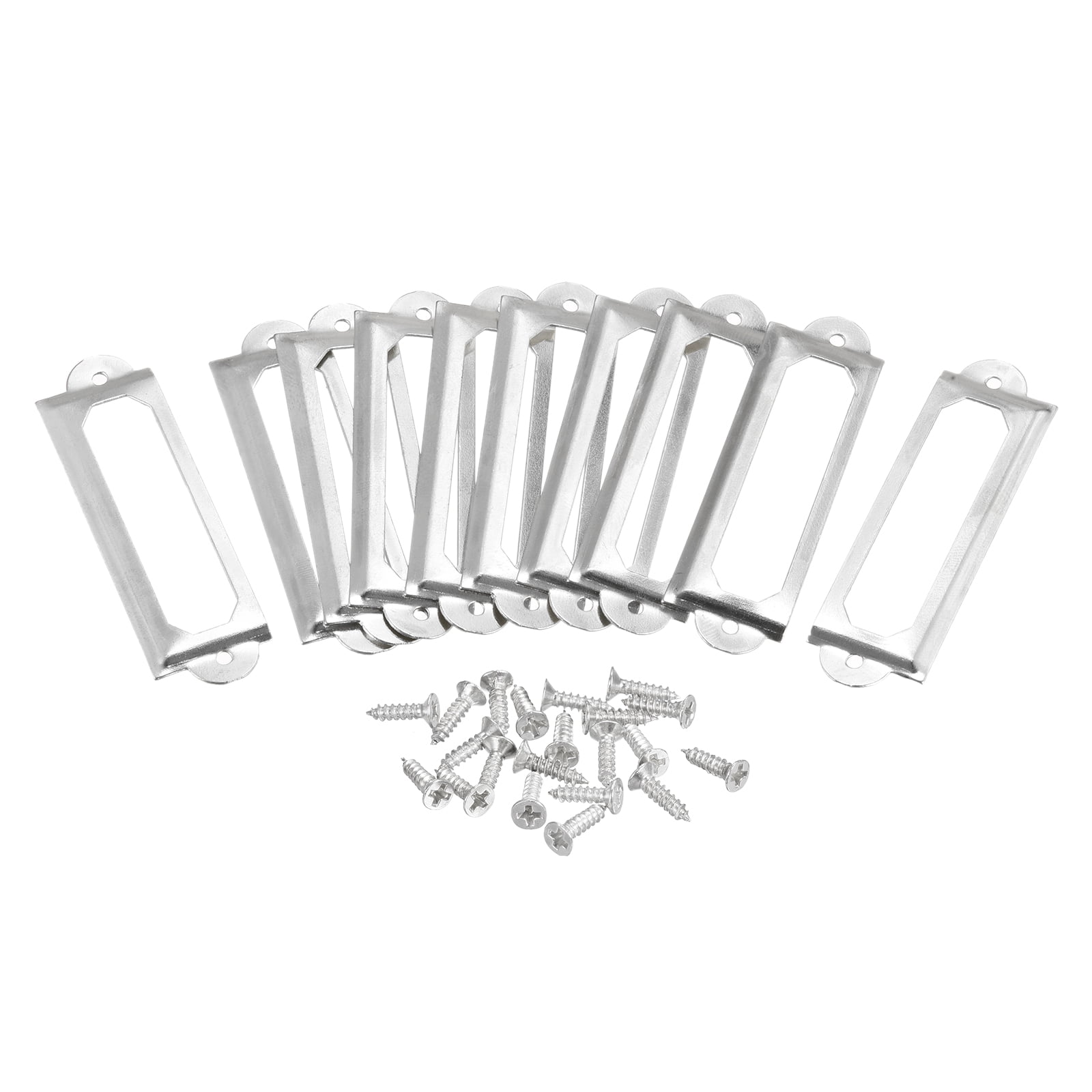 60x17mm Drawer Tag Label Metal Label Holder File Tag Frames Silver Tone