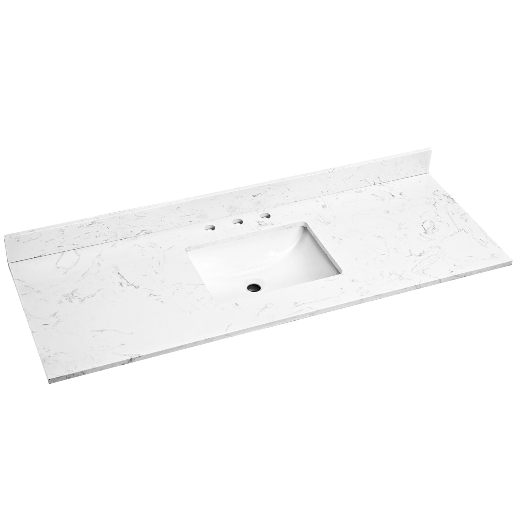 60x22 white engineered stone countertop with rectangular undermount ...