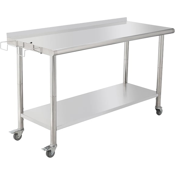 60x24 In Stainless Steel Workbench with Wheels Hooks and Backsplash 441-lb for Garage Workshop