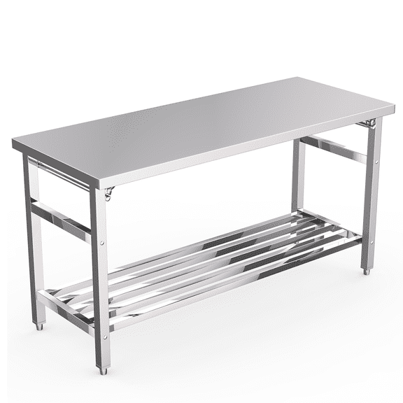 60x24 Inch NSF Stainless Steel Folding Table, Heavy Duty Commercial Prep Table with Adjustable Undershelf, 500 LBS Capacity Workbench for Kitchen Restaurant Home, No Assembly Required